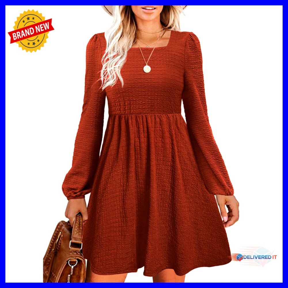 Long Sleeve Babydoll Dress Square Neck Knee Length Flowy Swing Maternity